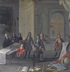 XIV. Lajos dédunokája, a leendő XV. Lajos óráján vesz részt, 1715 körül alkotó: French School