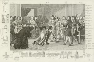 XIV. Lajos unokáját, V. Fülöpöt mutatja be a spanyol követeknek, mint új királyukat, 1700 alkotó: French School