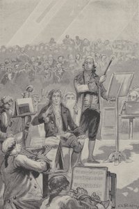 Ludwig van Beethoven süketsége ellenére zenekart vezényel (metszet) alkotó: French School