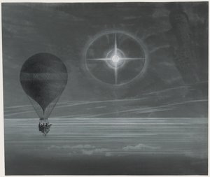 Holdglória és lumineszcens kereszt figyelhető meg a Zénith ballon Párizsból Bordeaux-ba tartó hosszú távú repülése során márciusban alkotó: French School