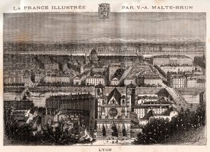Lyon – V.A. Malt-Brown „La France illustrée: földrajz, történelem, statisztikai igazgatás” című metszete. 1884 alkotó: French School