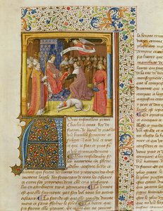 MS 246 f.1r Raoul de Presles bemutatja fordítását V. Károlynak (1338-80) a La Cite de Dieu-ból, Szent Ágostontól, fordította Raoul de Presles (1316-82) c.1400-50 alkotó: French School