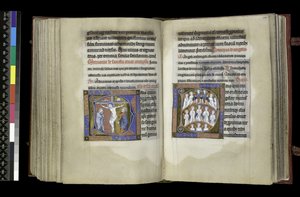 MS 300 f.198v-199r, Választási jog a keresztre és választójog az angyalokhoz, a francia Izabella zsoltárából és óráiból, Párizs, 1265-70 körül (toll, tinta és tempera pergamenen) alkotó: French School