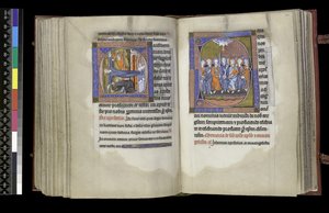 MS 300 f.200v-201r, Választójog Szent Andrásnak és választójog az apostoloknak, a francia Izabella zsoltárából és óráiból, Párizs, 1265-70 körül alkotó: French School
