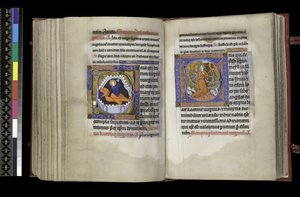 MS 300 f.206v-207r, választójog Szent Margitnak és választójog Szent Katalinnak, a francia Izabella zsoltárából és óráiból, Párizs, 1265–1270 körül (toll, tinta és tempera pergamenen) alkotó: French School