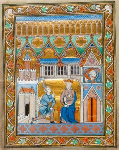 MS 300 fol.VIIi Dávid király Absolon halálának hírét kapta a francia Izabella zsoltáróráiból, 1255 körül alkotó: French School