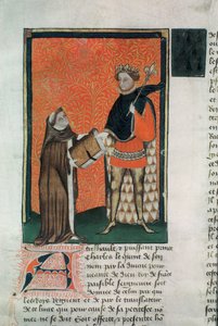 MS Hunter 8 f.9r Courbichon fordító bemutatja a könyvet V. Károlynak alkotó: French School