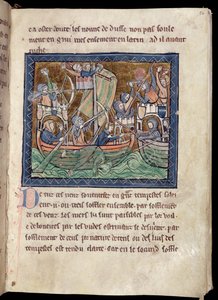 MS Marlay Adjon hozzá 1 f.86 szövegoldalt tengeri csata megvilágításával, De Re Militariból, 1270 körül alkotó: French School