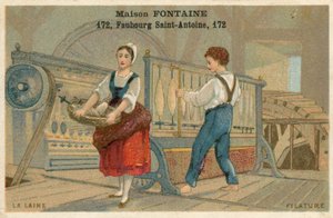 Maison Fontaine kereskedelmi kártya, gyapjúfonás alkotó: French School