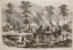 Faszén készítés lőporhoz, illusztráció Cassells: A Franciaország és Németország közötti háború története, 1870-1871 alkotó: French School