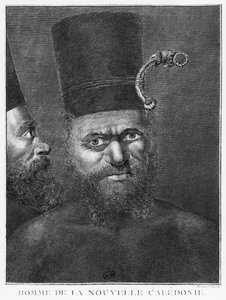 Új-Kaledóniai ember, illusztráció James Cook kapitány második útjából, metszett Benard (18. század) 1774 alkotó: French School