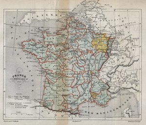 Franciaország térképe XIV. Lajos 1715-ös haláláról - Plan de La france a la mort de Louis XIV en 1715 - Victor Duruy (1811-1894) „” Histoire de France” című metszetébe – 1882 alkotó: French School