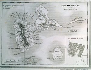 Guadeloupe és függőségei térképe. századi metszet. Chartres, Szépművészeti Múzeum alkotó: French School