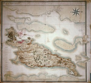 Rhode Island térképe annak idején, amikor Jean-Baptiste de Vimeur (1725-1807) Rochambeau grófja parancsára a francia hadsereg 1780-81 között megszállta.