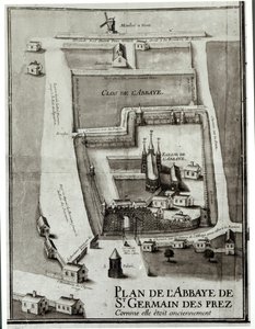 A Saint-Germain-des-Pres-i apátság térképe, 1713 (tinta és gouache papíron) alkotó: French School