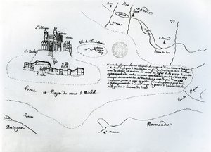 A Mont Saint-Michel-öböl térképe (toll és tinta papíron)