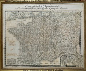 A Francia Birodalom (Első Birodalom) térképe, amelyet a Saint Denis-i Becsület Légió császári házának diákjai hímeztek. Hímzéskép 1809-ből. Ile d