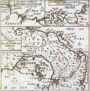 A Darien földszoros és a Panamai-öböl térképe Guillaume Dampier (William Dampier) „Új utazás a világ körül” című művében alkotó: French School