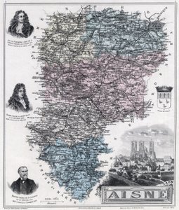 Aisne megye térképe (1889-es metszet) alkotó: French School