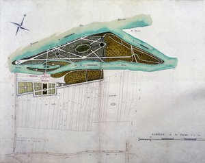 Moulin Joly kertjének térképe. Az Országos Levéltárban őrzött Colombes-i terület tervatlaszának táblája (1780). alkotó: French School