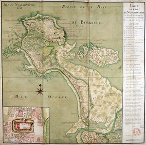 Noirmoutier szigetének térképe a vár térképével együtt, 1769-ben készült. alkotó: French School