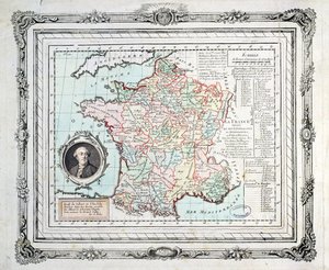 Franciaország régióinak és körzeteinek térképe, amely Carte de Necker néven ismert, 1789