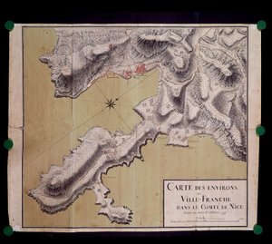 Villefranche környékének térképe a nizzai töltés grófjában 1748 októberében alkotó: French School