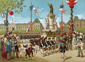 Iskolai zászlóaljak menetelése 1883. július 14-én a Place de la Republique-n alkotó: French School