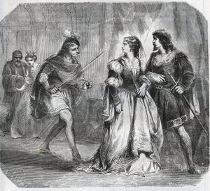 Marguerite de Baviere, Burgundia hercegnője (1363-1423) és Isabeau királyné (Isabelle, Erzsébet) Baviere-ben (1371-1435) elválasztja I. Valois Lajost, Orléans hercegét (1372-1407) és Jean Sans Ppeurt (Burgundy hercegét) 1371-1419), akik a kormányért harcol alkotó: French School