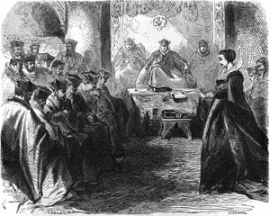 Marie Stuart (1542 = 1587) ítélete során 1587-ben. In „” Histoire de la France”” metszet a XIX. alkotó: French School