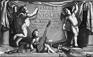 Marin Marais, a „Pieces a une et feus viololes” frontképe alkotó: French School