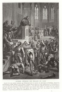 Luther Márton pápai bullákat tép fel, Wittenberg, Németország, 1520 alkotó: French School