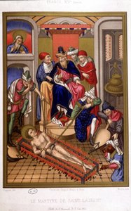 Saint Laurent mártíromsága (grill) a középkori miniatűr után, Franciaország 14. század. alkotó: French School