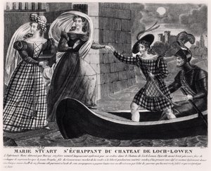 Stuart Mária (1542-87) menekül a Loch Leven kastélyból alkotó: French School
