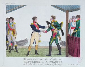 I. Napóleon és I. Sándor találkozója Tilsitben, 1807. június 25-én alkotó: French School