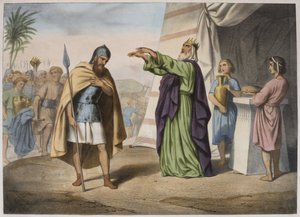 Melkizedek Ábrahámot áldja, illusztráció az LHistoire Sainte katekizmusból, kiadó: Charles Delagrave, Párizs alkotó: French School
