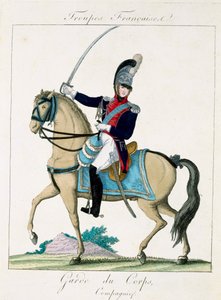 A Grd du Corps tagja, a Troupes Francaises, pub. Bassetben, Párizsban, 1790 körül alkotó: French School