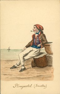 Plougastel-i férfi viselet, Finistere (színes litográfia) alkotó: French School