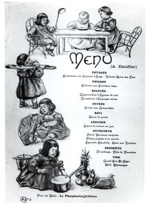 Menü, amelyet Auguste Escoffier (1846-1935) készített a Gyermekek és csecsemők számára, c. 1900 alkotó: French School