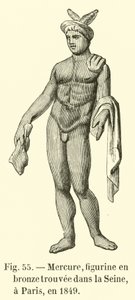 Merkúr, bronzfigura, amelyet 1849-ben találtak a Szajnában Párizsban (metszet). alkotó: French School