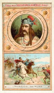 Merovech, a szalian frankok királya és a hunok inváziója, 451 (chromolitho) alkotó: French School