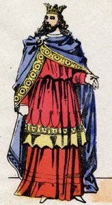 Meroving-dinasztia: III. Childerik (714-755) frankok királyának portréja 743-tól 751-ig. Epinális képalkotás a 19. század végéről. Magángyűjtemény. alkotó: French School