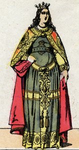 Meroving-dinasztia: Clothilde királynő, III. Dagobert feleségének (699-715) portréja. Epinális képalkotás a 19. század végéről. Magángyűjtemény. alkotó: French School