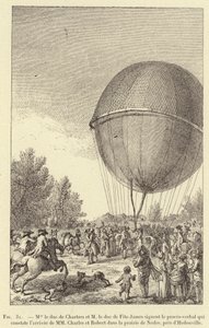 Chartres hercege és Fitz-James hercege aláírja a jelentést, amely Charles és Robert urak érkezését rögzíti Nesles prérin, Hedouville közelében (metszet) alkotó: French School