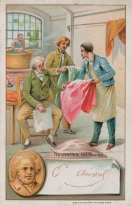 Michel Eugene Chevreul francia kémikus (1786-1889), néhány új festéket vizsgál alkotó: French School