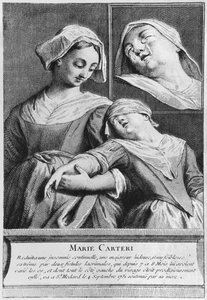 Egy vak nő, Marie Carteri csodálatos gyógyulása Francois de Paris diakónus sírján a párizsi Saint-Medard plébánia temetőjében alkotó: French School