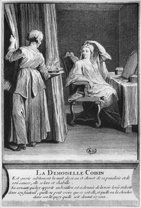 Demoiselle Coirin bénultságának és rákjának csodálatos gyógyulása Francois de Paris diakónus sírján a párizsi Saint-Medard temetőben, illusztráció a La verite des miracles de M-ből alkotó: French School
