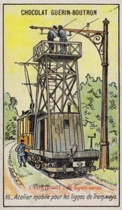 Mobil platform villamos felsővezetékek javításához (chromolitho) alkotó: French School