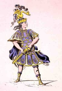 Monsieur Le Kain mint Achilles, Iphigenia in Aulis, Jean Racine (1639-99) 1679 (színes metszet) alkotó: French School