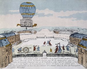 Montgolfier első, állatok által lakott aerosztát repülése Versailles-ban, szeptember 19-én alkotó: French School